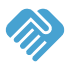 Blue handshake icon on black background.